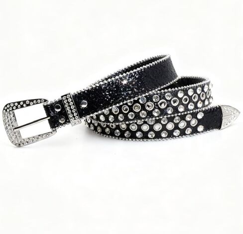 Unisex belt, hip-hop punk style with inlaid rhinestones, extended length in Saudi Arabia