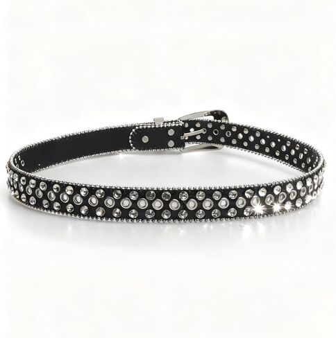 Unisex belt, hip-hop punk style with inlaid rhinestones, extended length in Saudi Arabia