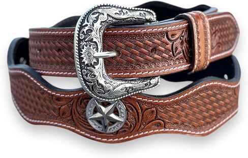 DANIEL'S ARTPLANET Men's Western Leather Belt Handmade Full Grain Leather Tooled Cowboy Belt with Removable Buckle 1.5" in Kuwait