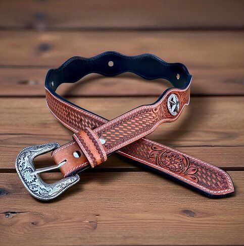 DANIEL'S ARTPLANET Men's Western Leather Belt Handmade Full Grain Leather Tooled Cowboy Belt with Removable Buckle 1.5" in Kuwait