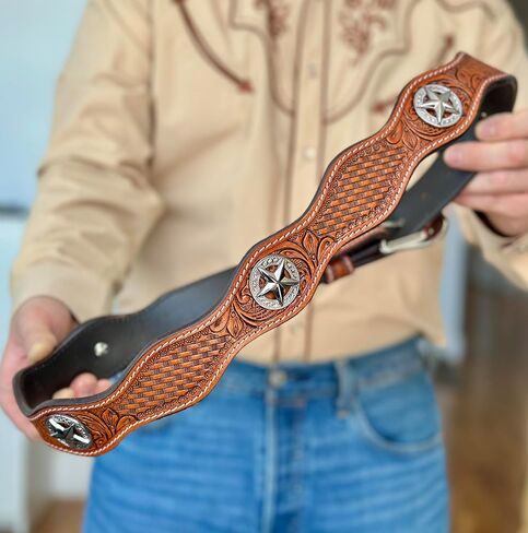 DANIEL'S ARTPLANET Men's Western Leather Belt Handmade Full Grain Leather Tooled Cowboy Belt with Removable Buckle 1.5" in Kuwait