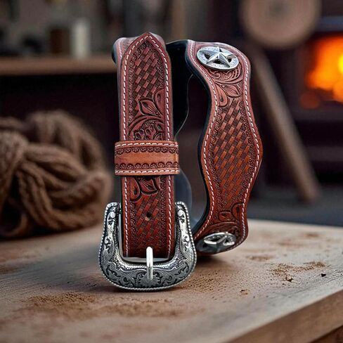 DANIEL'S ARTPLANET Men's Western Leather Belt Handmade Full Grain Leather Tooled Cowboy Belt with Removable Buckle 1.5" in Kuwait