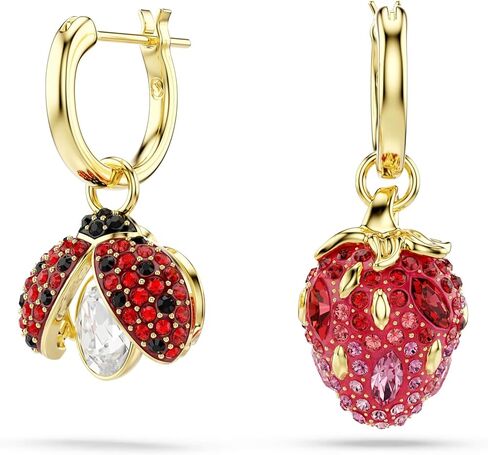 Swarovski Idyllia drop earrings, Set (3), Ladybug, Clover, Strawberry, Multicolored, Gold-tone plated in Saudi Arabia