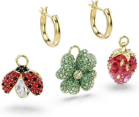 Swarovski Idyllia drop earrings, Set (3), Ladybug, Clover, Strawberry, Multicolored, Gold-tone plated in Saudi Arabia