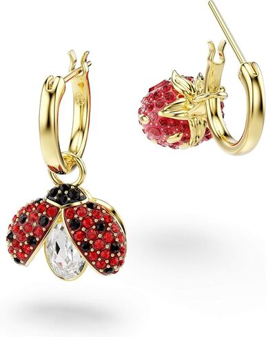 Swarovski Idyllia drop earrings, Set (3), Ladybug, Clover, Strawberry, Multicolored, Gold-tone plated in Saudi Arabia