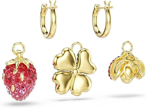 Swarovski Idyllia drop earrings, Set (3), Ladybug, Clover, Strawberry, Multicolored, Gold-tone plated in Saudi Arabia