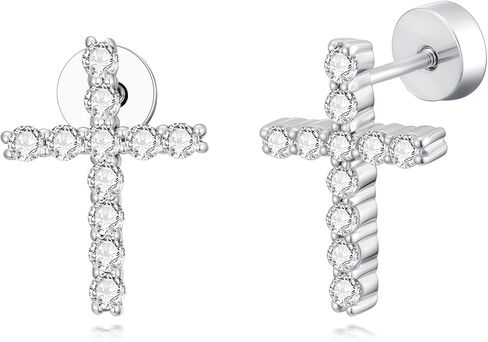 Sterling Silver 2/5 Cttw Lab Grown Diamond Cross Stud Earrings for Women Pave-Back in Saudi Arabia
