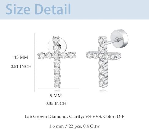 Sterling Silver 2/5 Cttw Lab Grown Diamond Cross Stud Earrings for Women Pave-Back in Saudi Arabia