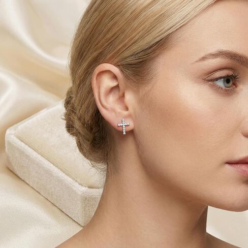 Sterling Silver 2/5 Cttw Lab Grown Diamond Cross Stud Earrings for Women Pave-Back in Saudi Arabia