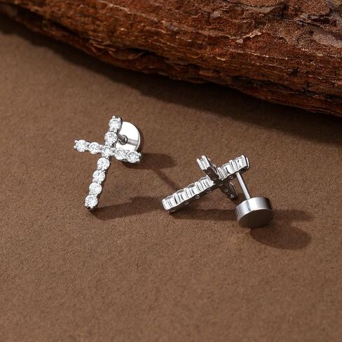 Sterling Silver 2/5 Cttw Lab Grown Diamond Cross Stud Earrings for Women Pave-Back in Saudi Arabia