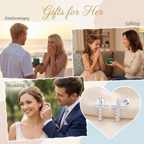 Sterling Silver 2/5 Cttw Lab Grown Diamond Cross Stud Earrings for Women Pave-Back in Saudi Arabia