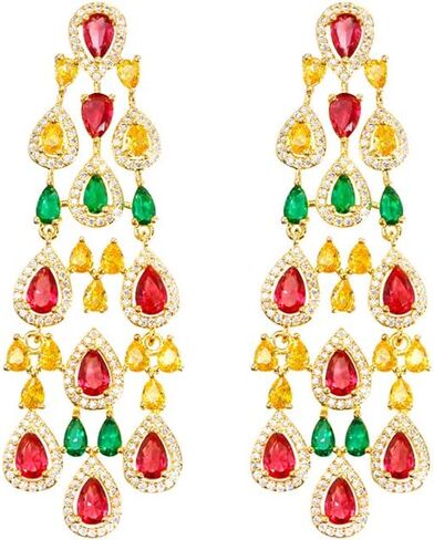 14K Gold Natural Crystal Chandelier Earrings for Women,Dainty Moissanite Tassel Style Long Drop Earrings,Luxury Jewelry Gift for Her in Saudi Arabia