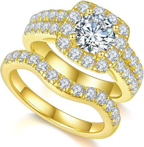 Idocare جميع خواتم المويسانتي للنساء 1ct/2ct D اللون 14K الذهب الأصفر مطلي 925 الفضة الاسترليني مجموعة خاتم الزواج in Kuwait