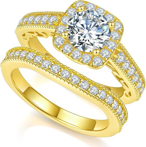 Idocare جميع خواتم المويسانتي للنساء 1ct/2ct D اللون 14K الذهب الأصفر مطلي 925 الفضة الاسترليني مجموعة خاتم الزواج in Saudi Arabia