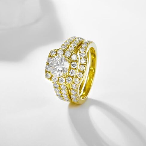 Idocare جميع خواتم المويسانتي للنساء 1ct/2ct D اللون 14K الذهب الأصفر مطلي 925 الفضة الاسترليني مجموعة خاتم الزواج in Kuwait