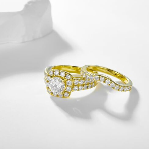 Idocare جميع خواتم المويسانتي للنساء 1ct/2ct D اللون 14K الذهب الأصفر مطلي 925 الفضة الاسترليني مجموعة خاتم الزواج in Kuwait