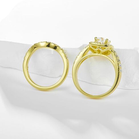 Idocare جميع خواتم المويسانتي للنساء 1ct/2ct D اللون 14K الذهب الأصفر مطلي 925 الفضة الاسترليني مجموعة خاتم الزواج in Kuwait
