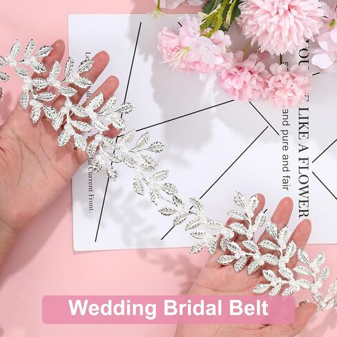 Wedding Dress Belt,Rhinestone Pearl Bridal Belt with White Organza,Sparkly Exquisite Silver Leaf Sash Belts for Formal Dress,Special Occasion in Saudi Arabia