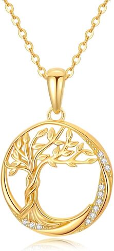 قلادة شجرة الحياة من الذهب الصلب عيار 14 قيراط للنساء، قلادة شجرة الحياة، مجوهرات الذكرى السنوية لعيد الميلاد، هدايا عيد الميلاد للأم والزوجة وجدتها، 16+2 بوصة in Kuwait