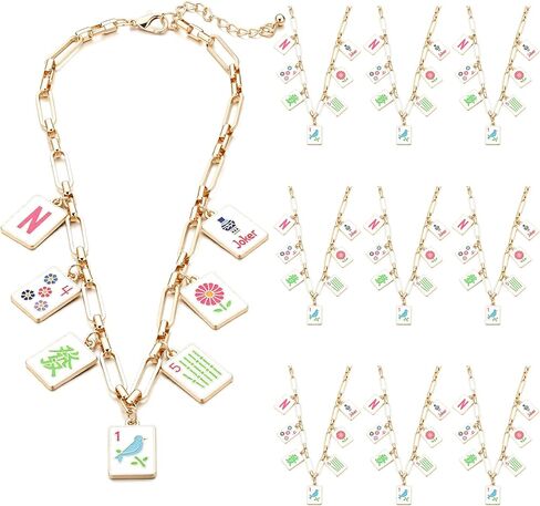 Unittype 10 Piece Mahjong Necklace Gifts Bulk for Women Gold Necklace Classic Patterns Accessories for Mahjong Lovers Mah Jong Gifts Bulk for Women Jewelry Party Favors in Saudi Arabia