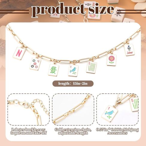 Unittype 10 Piece Mahjong Necklace Gifts Bulk for Women Gold Necklace Classic Patterns Accessories for Mahjong Lovers Mah Jong Gifts Bulk for Women Jewelry Party Favors in Saudi Arabia