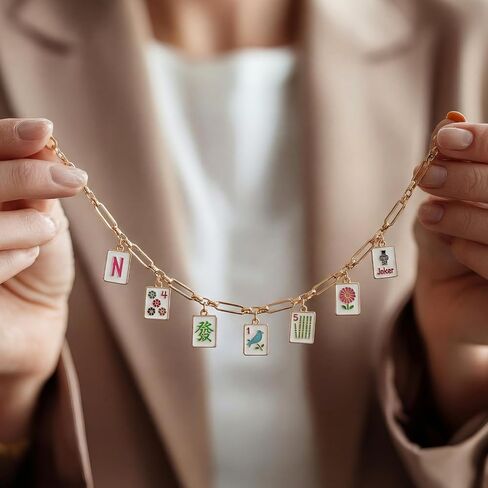 Unittype 10 Piece Mahjong Necklace Gifts Bulk for Women Gold Necklace Classic Patterns Accessories for Mahjong Lovers Mah Jong Gifts Bulk for Women Jewelry Party Favors in Saudi Arabia