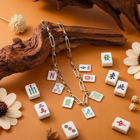 Unittype 10 Piece Mahjong Necklace Gifts Bulk for Women Gold Necklace Classic Patterns Accessories for Mahjong Lovers Mah Jong Gifts Bulk for Women Jewelry Party Favors in Saudi Arabia