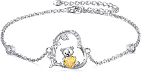 PELOVNY Teddy Bear Bracelets for Women 925 Sterling Silver 12 Month Birthstone Bear Bracelet Birthday Valentines Day Teddy Bear Jewelry Gifts for Mom Daughter Wife in Saudi Arabia