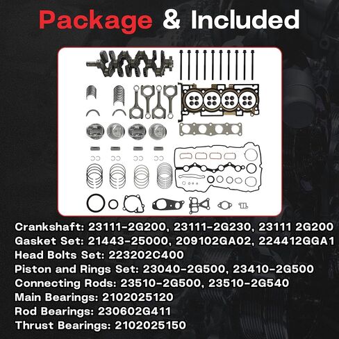 G4KJ 2.4 Engine Rebuild Overhaul Kit With Crankshaft & Piston & Connecting Rods Fit For Hyundai Tucson Sonata Santa Fe Kia Sorento Optima Sportage 2.4L 2011-2020 Replace# 23111-2G200 23510-2G500 in Kuwait