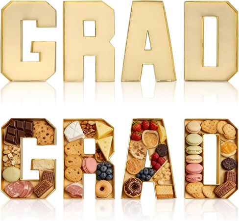 2026 Grad Charcuterie Letter Charcuterie القابلة للتعبئة مجموعة صينية الطعام القابلة للتعبئة، 10 "أحرف ذهبية غراد لطاولة حفل التخرج للطعام قطعة مركزية لحلوى كب كيك الذكرى السنوية للكلية في المدرسة الثانوية in Kuwait