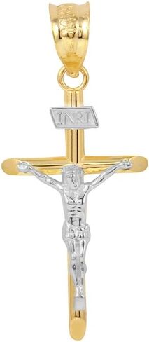 قلادة INRI Crucifix من الذهب الصلب عيار 10 قيراط بدرجتين من اللون (1.18 بوصة) in Saudi Arabia