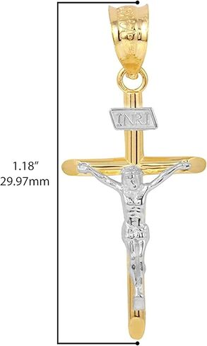 قلادة INRI Crucifix من الذهب الصلب عيار 10 قيراط بدرجتين من اللون (1.18 بوصة) in Saudi Arabia