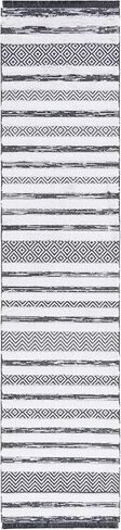 سجادة SAFAVIEH Augustine Collection - 2' x 9'، أسود وعاجي، تصميم قطني مغربي ريفي، سهل العناية، مثالي للمناطق ذات حركة المرور العالية في غرفة المعيشة وغرفة النوم (AGT729Z) in Saudi Arabia