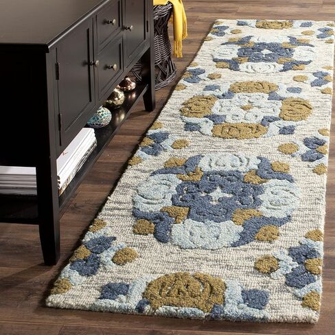 SAFAVIEH Blossom Collection 2'3" x 8' Beige / Multi BLM403A Handmade Premium Wool Runner Rug in Saudi Arabia