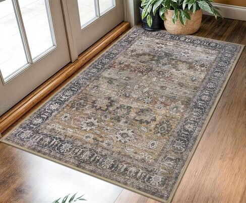 kozyfly العداءين للممرات 2x6 البيج عداء البساط عدم الانزلاق لينة المطبخ عداء السجاد، المطبوعة الأزهار التقليدية عداء السجاد لمدخل الحمام الغسيل غرفة نوم بهو in Kuwait