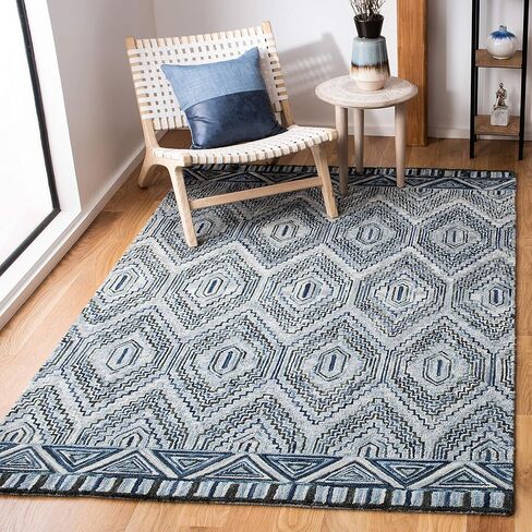 SAFAVIEH Aspen Collection Area Rug - 5' x 8', Grey & Blue, Handmade Boho Wool, Ideal for High Traffic Areas in Living Room, Bedroom (APN823F) in Saudi Arabia