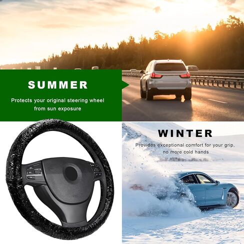 Leather Car Steering Wheel Cover, 15 Inch Crocodile Pattern Steering Wheel Wrap with Comfortable Grip, Anti-Slip Auto Wheel Protector Four Seasons Interior Decor for Vehicles (Black) in Saudi Arabia