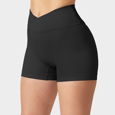 Crossover V-Shape Workout Gym Shorts Women Scrunch Butt Lifting Low Mid Waist Seamless Biker Yoga Shorts for Women in Saudi Arabia