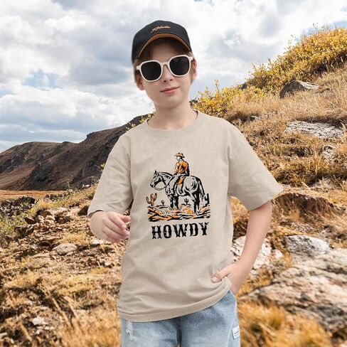 تي شيرت للأولاد Howdy تي شيرت Rodeo Western Graphic Letter للأطفال الصغار مضحك رعاة البقر البلد حمض غسل المحملات القمم in Kuwait