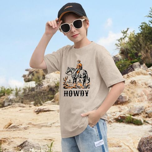 تي شيرت للأولاد Howdy تي شيرت Rodeo Western Graphic Letter للأطفال الصغار مضحك رعاة البقر البلد حمض غسل المحملات القمم in Kuwait