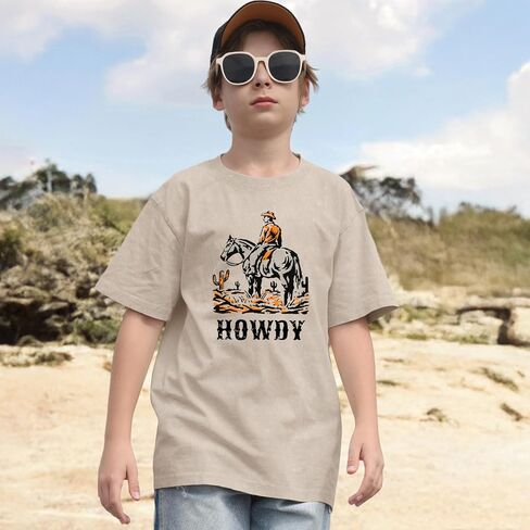 تي شيرت للأولاد Howdy تي شيرت Rodeo Western Graphic Letter للأطفال الصغار مضحك رعاة البقر البلد حمض غسل المحملات القمم in Kuwait