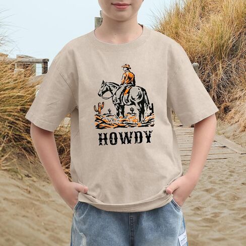 تي شيرت للأولاد Howdy تي شيرت Rodeo Western Graphic Letter للأطفال الصغار مضحك رعاة البقر البلد حمض غسل المحملات القمم in Kuwait