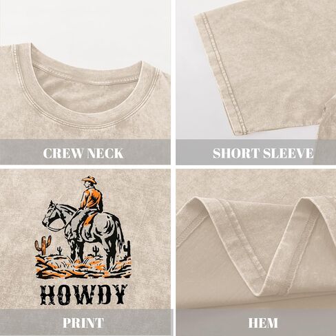 تي شيرت للأولاد Howdy تي شيرت Rodeo Western Graphic Letter للأطفال الصغار مضحك رعاة البقر البلد حمض غسل المحملات القمم in Kuwait