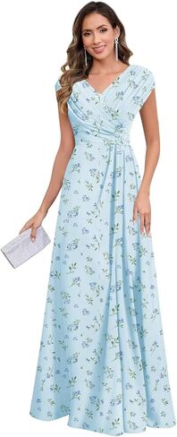 فساتين أم العروس بأكمام كيب للنساء 2025 دانتيل ترتر رقبة على شكل V شيفون مطوي فستان سهرة رسمي طويل in Kuwait