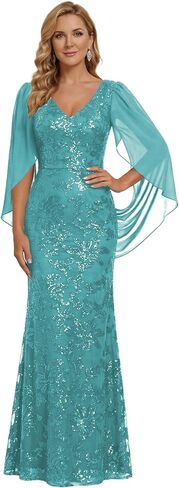 فستان أم العروس بأكمام كيب للنساء من الدانتيل والترتر فساتين رسمية طويلة حورية البحر فساتين سهرة in Kuwait