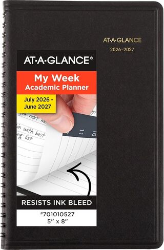 AT-A-GLANCE Planner 2026-2027 Weekly Academic 14-Month July-August Hourly Appointment Book, 5" x 8", Black (7010105) in Saudi Arabia
