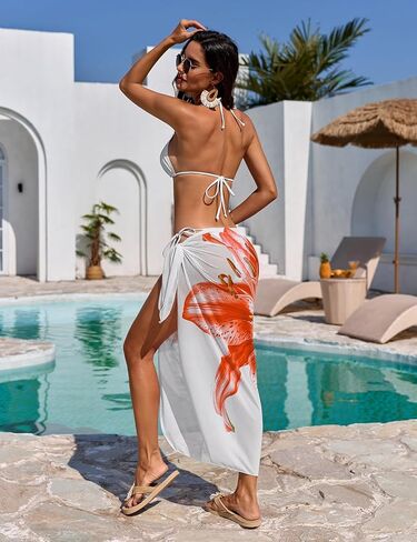 Womens 3pcs Swimsuit Floral Print Bikini Sets with Beach Cover Up Apron-wrap Skirt Triangle Bikini Top in Saudi Arabia