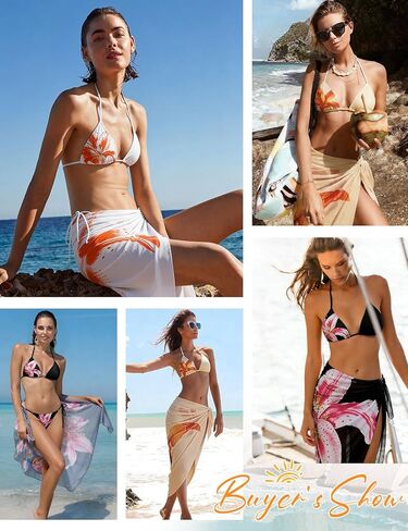 Womens 3pcs Swimsuit Floral Print Bikini Sets with Beach Cover Up Apron-wrap Skirt Triangle Bikini Top in Saudi Arabia