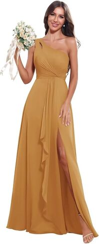 One Shoulder Bridesmaid Dresses for Women 2026 Long Chiffon Formal Wedding Guest Evening Dress with Slit in Saudi Arabia