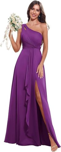 One Shoulder Bridesmaid Dresses for Women 2026 Long Chiffon Formal Wedding Guest Evening Dress with Slit in Saudi Arabia